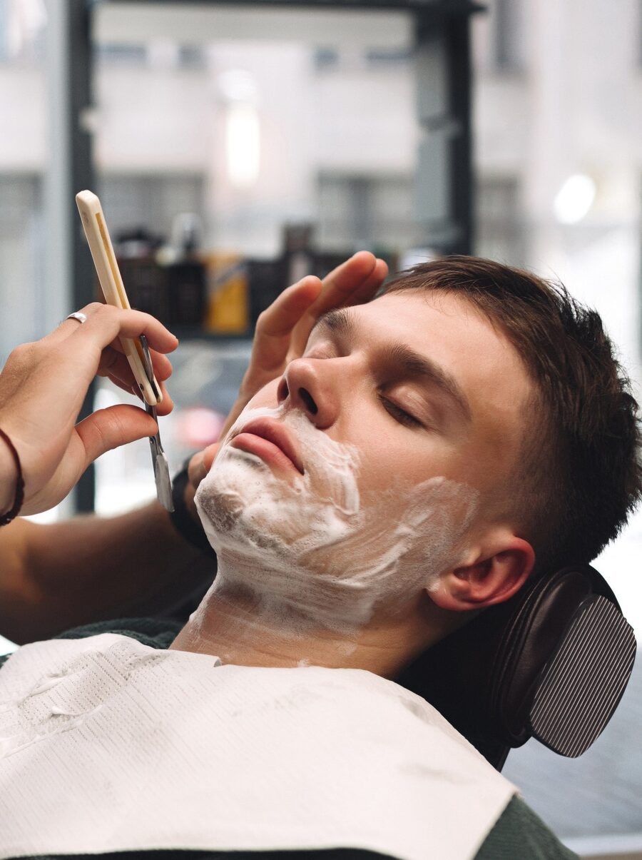 Beard shaped with a straight razor